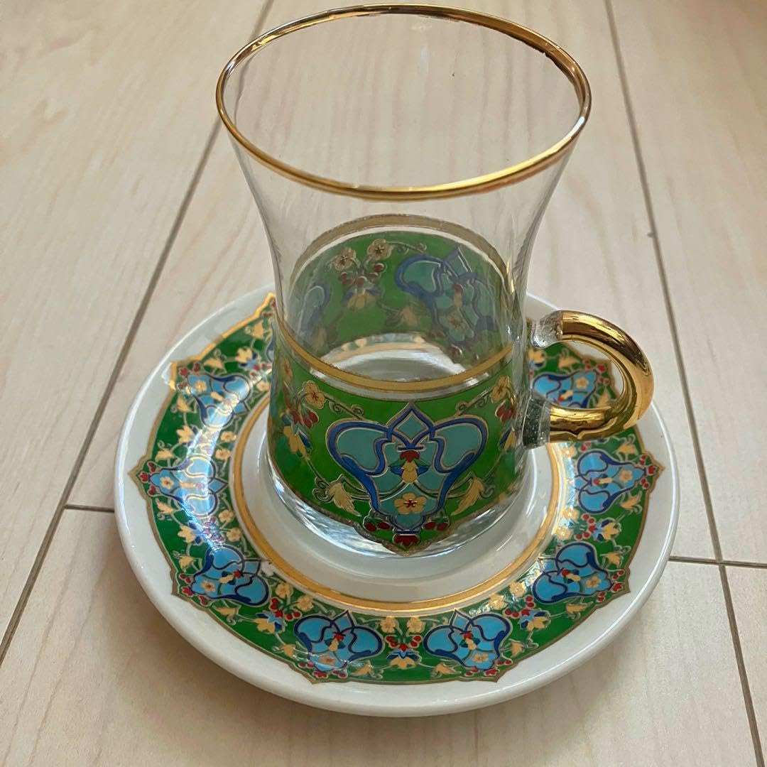 Amazon.co.jp: トルコ チャイグラス ソーサーセット グリーン セ